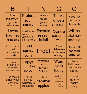 Halloween Personality Bingo Card