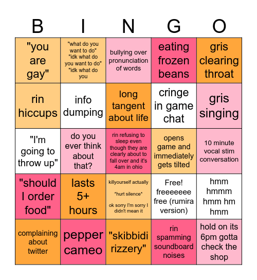 grin vc Bingo Card