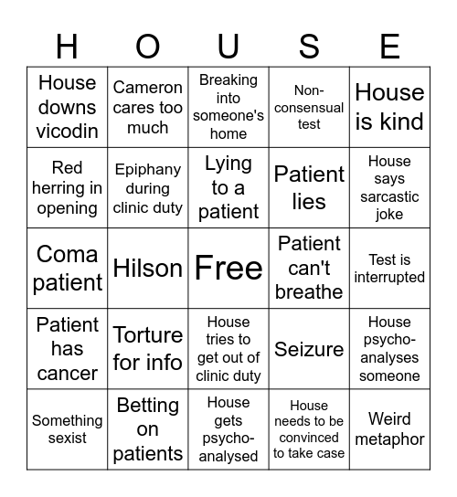 House MD Bingo Card