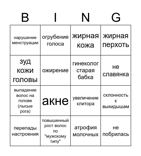ГИПЕРАНДРОГИНИЯ ЧЕК Bingo Card