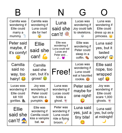 Joy was wondering if Luna could eat jack-o’-lanterns! 🎃 Bingo Card