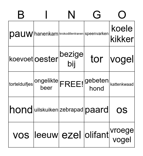 dieren? Bingo Card