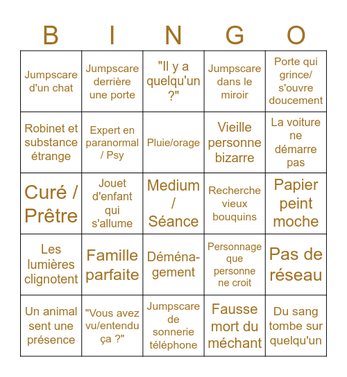 Bingo Horreur Bingo Card