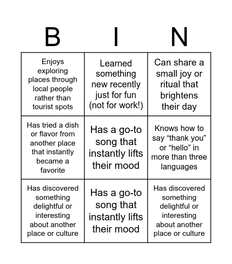 Untitled Bingo Card