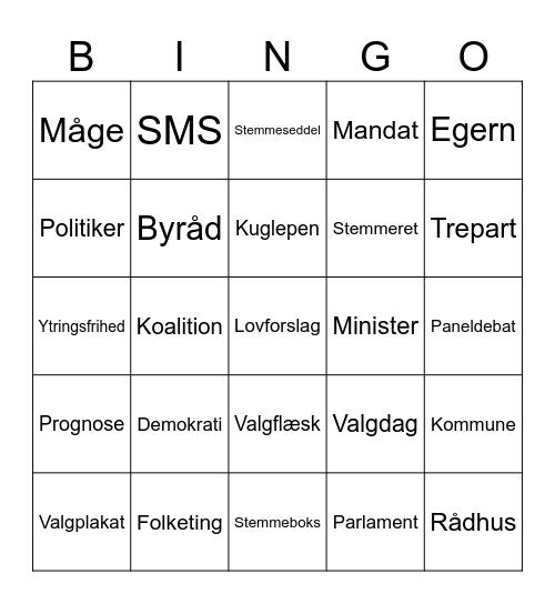 Demokrati-bingo Test Bingo Card