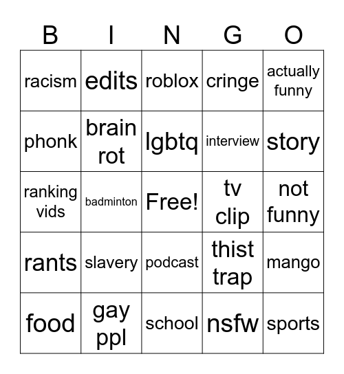 ttk Bingo Card