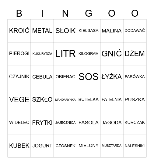 ZAKUPY, JEDZENIE III Bingo Card