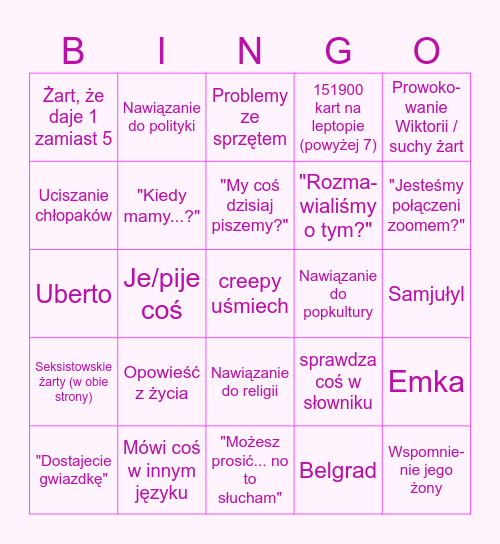 Tomek Fasolek Bingo Card