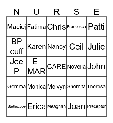 NURSE BINGO Card