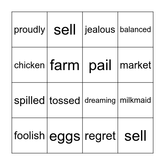 The foolish milkmaid Bingo Card