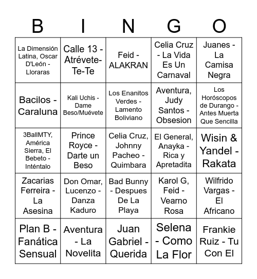 ¡Noche de Latin Music Bingo! Bingo Card