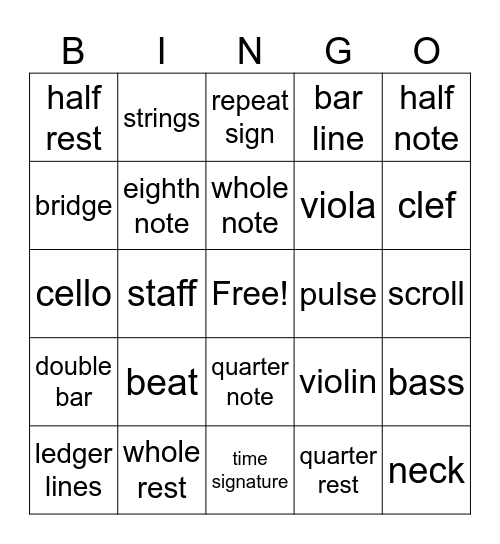 Music Bingo Card