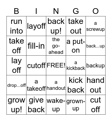 Phrasal Verbs Bingo Card