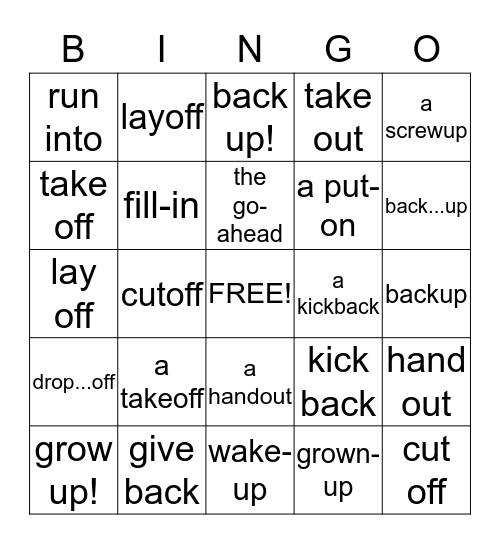 Phrasal Verbs Bingo Card