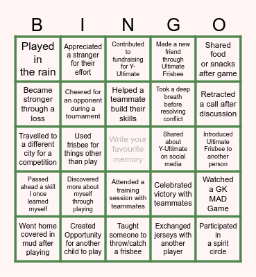 Y-Ultimate Bingo! Bingo Card