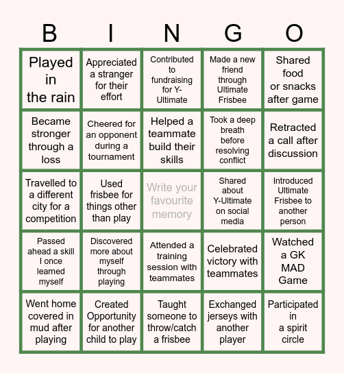 Y-Ultimate Bingo! Bingo Card