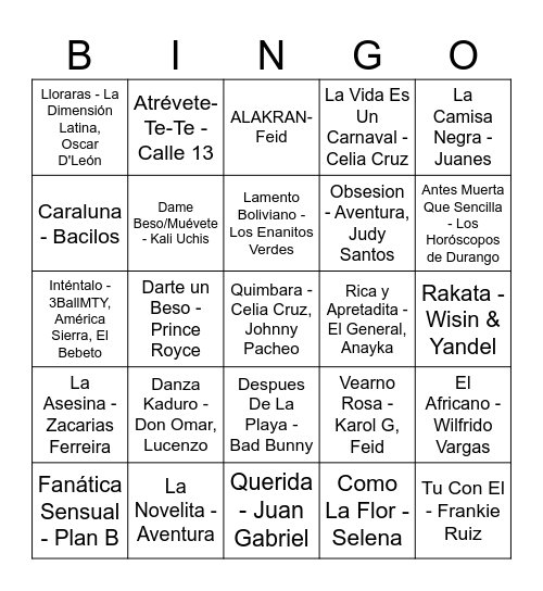 ¡Noche de Latin Music Bingo! Bingo Card