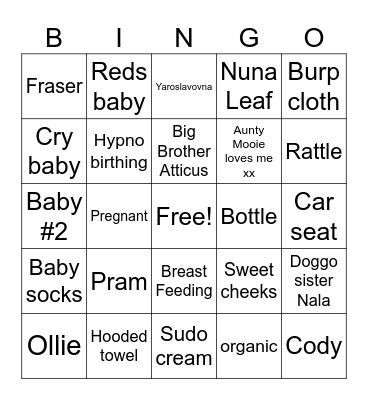 Ollie's Baby Bingo Card