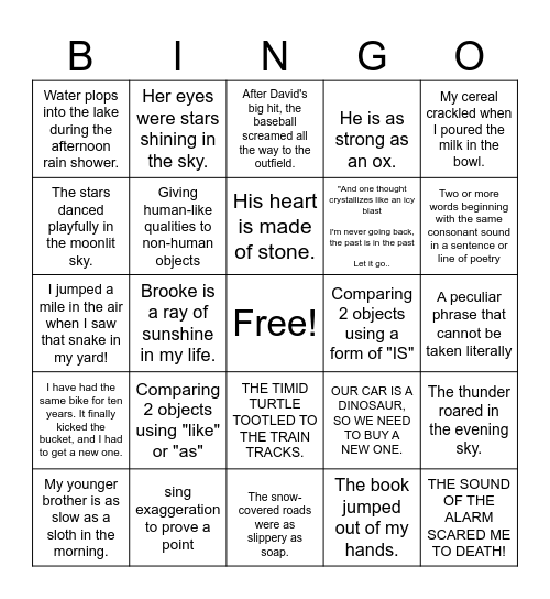 Figurative Language BINGO Card