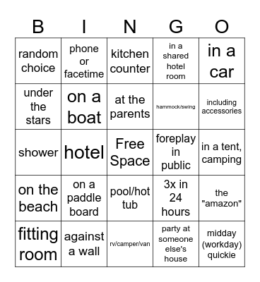 Sexy Time Bingo Card