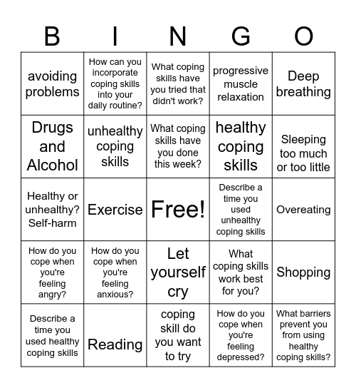 Coping Skills Bingo Card