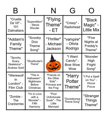 MUSICAL HALLOWEEN BINGO Card