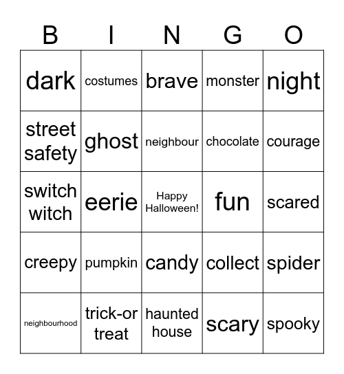 Halloween Bingo Card