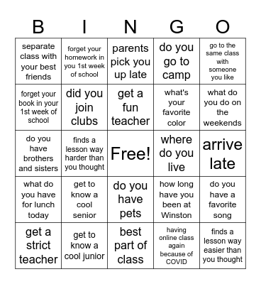 have you ever - new school year edition Bingo Card