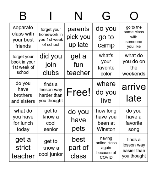 have you ever - new school year edition Bingo Card