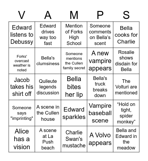Twilight Bingo Card