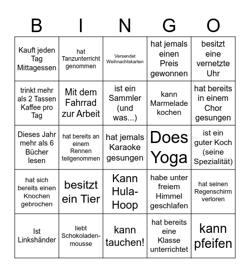 Eisbrecher: Finde jemanden, der ...? Bingo Card