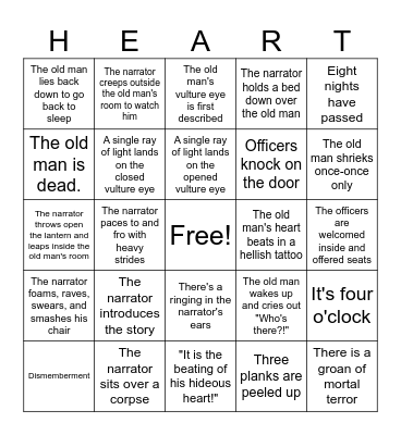 Tell-Tale Heart Bingo Card