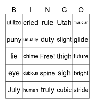 3rd Grade Long I and Long U Bingo Card