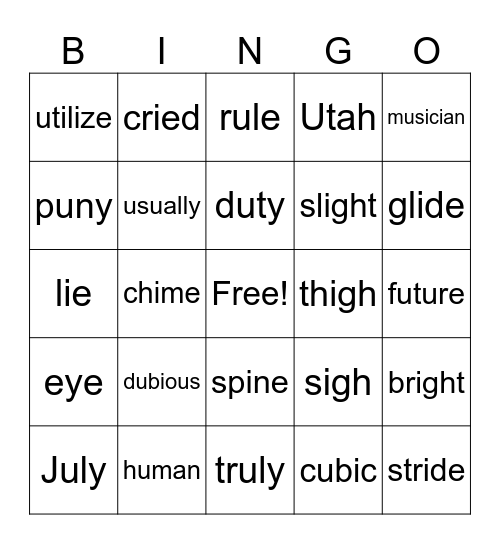 3rd Grade Long I and Long U Bingo Card