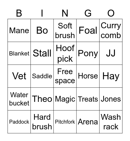 Horse Bingo Card