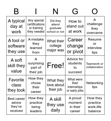 Career Exploration Bingo Card