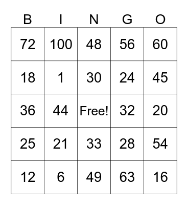 MULTIPLICATION Bingo Card