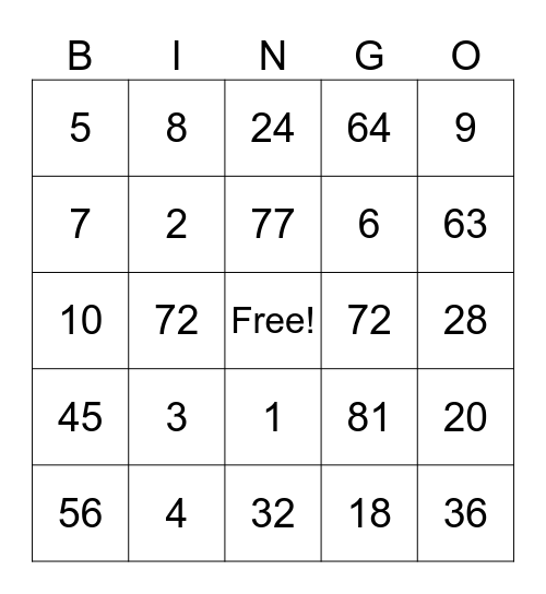 MULTIPLICATION AND DIVISION Bingo Card