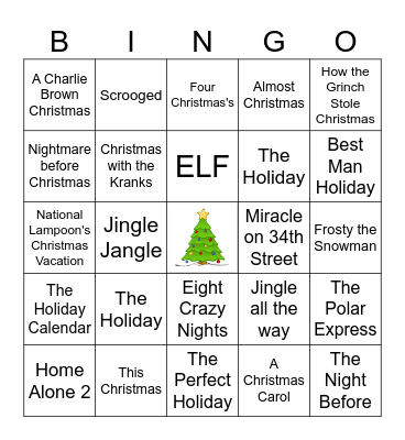 Holiday Movie Bingo Card