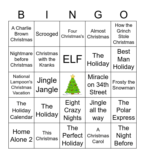 Holiday Movie Bingo Card