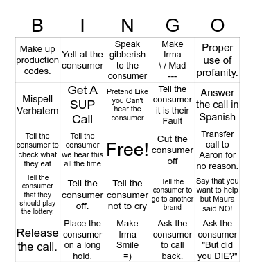 Dean Foods Bingo Card