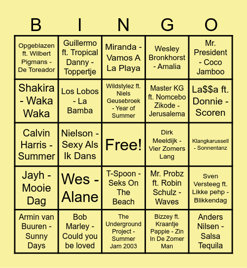 Tropical Throwback Bingo Card