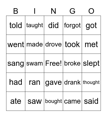 IRREGULAR VERBS Bingo Card