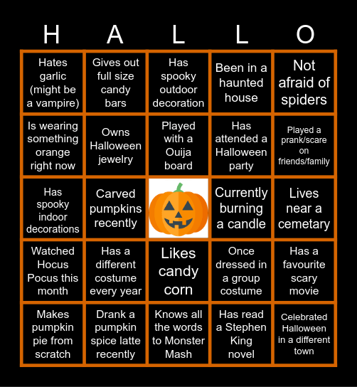 HALLOWEEN BINGO ICE BREAKER Bingo Card