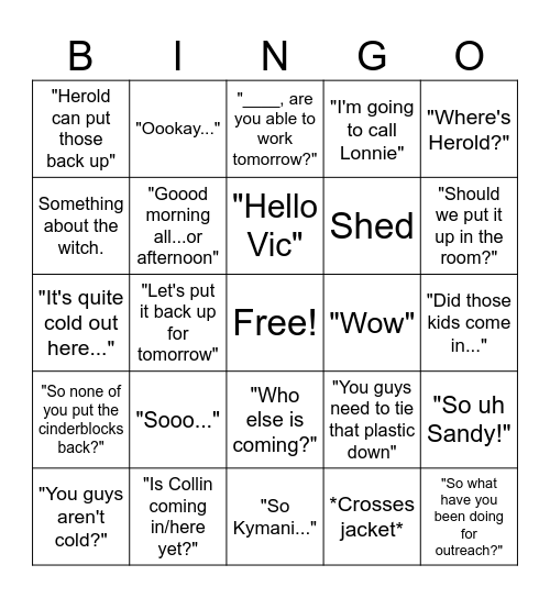 Barbs' Bad Weather Experience Bingo Card