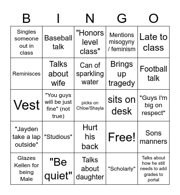 H English Bingo Card