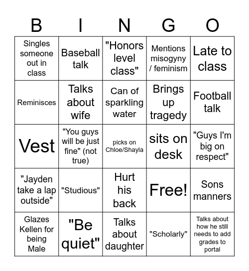 H English Bingo Card