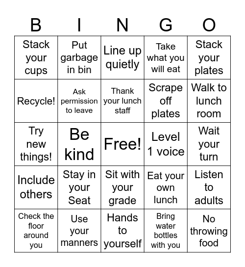 Lunchroom Legends Bingo Card