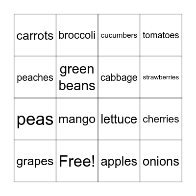 Fruits and Vegetables Bingo Card