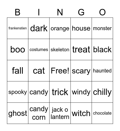 Halloween Bingo Card